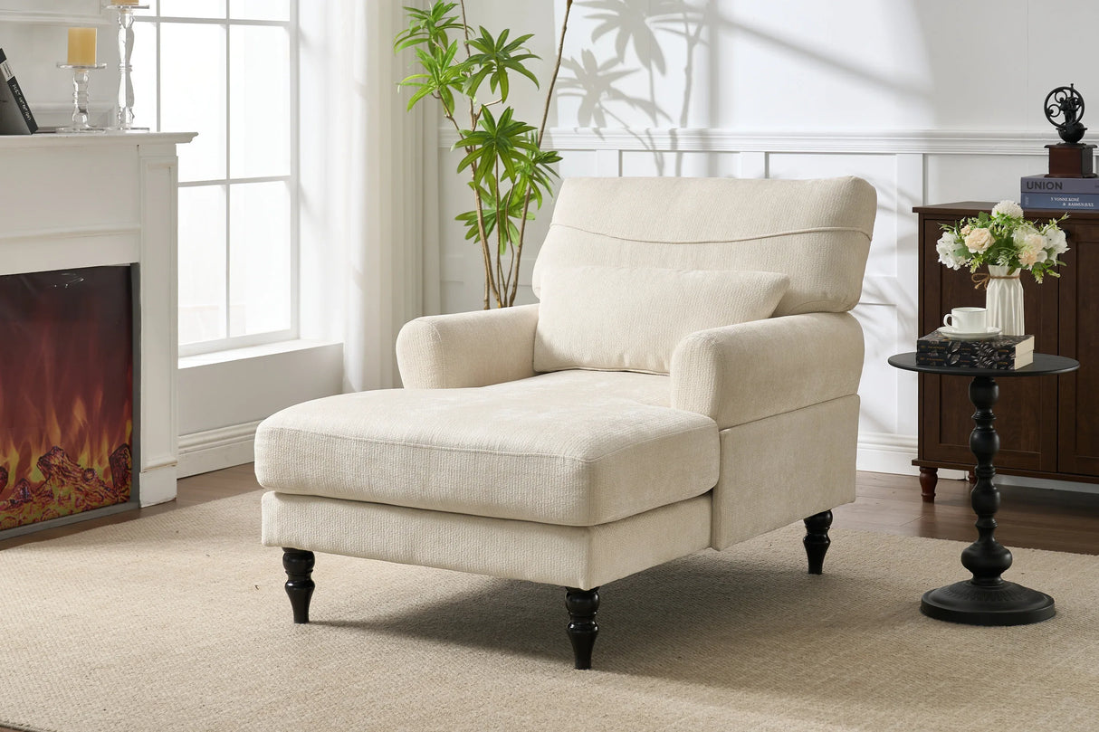 Modern White Upholstered Wood Chaise Lounge Recliner Chair - Omega Lifestyles