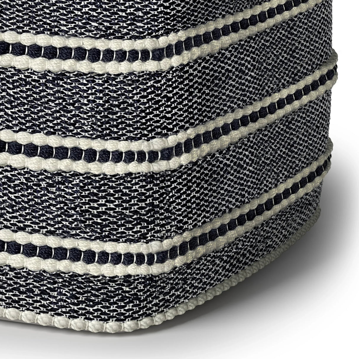 Square Woven Outdoor Indoor Navy White Pouf - Omega Lifestyles