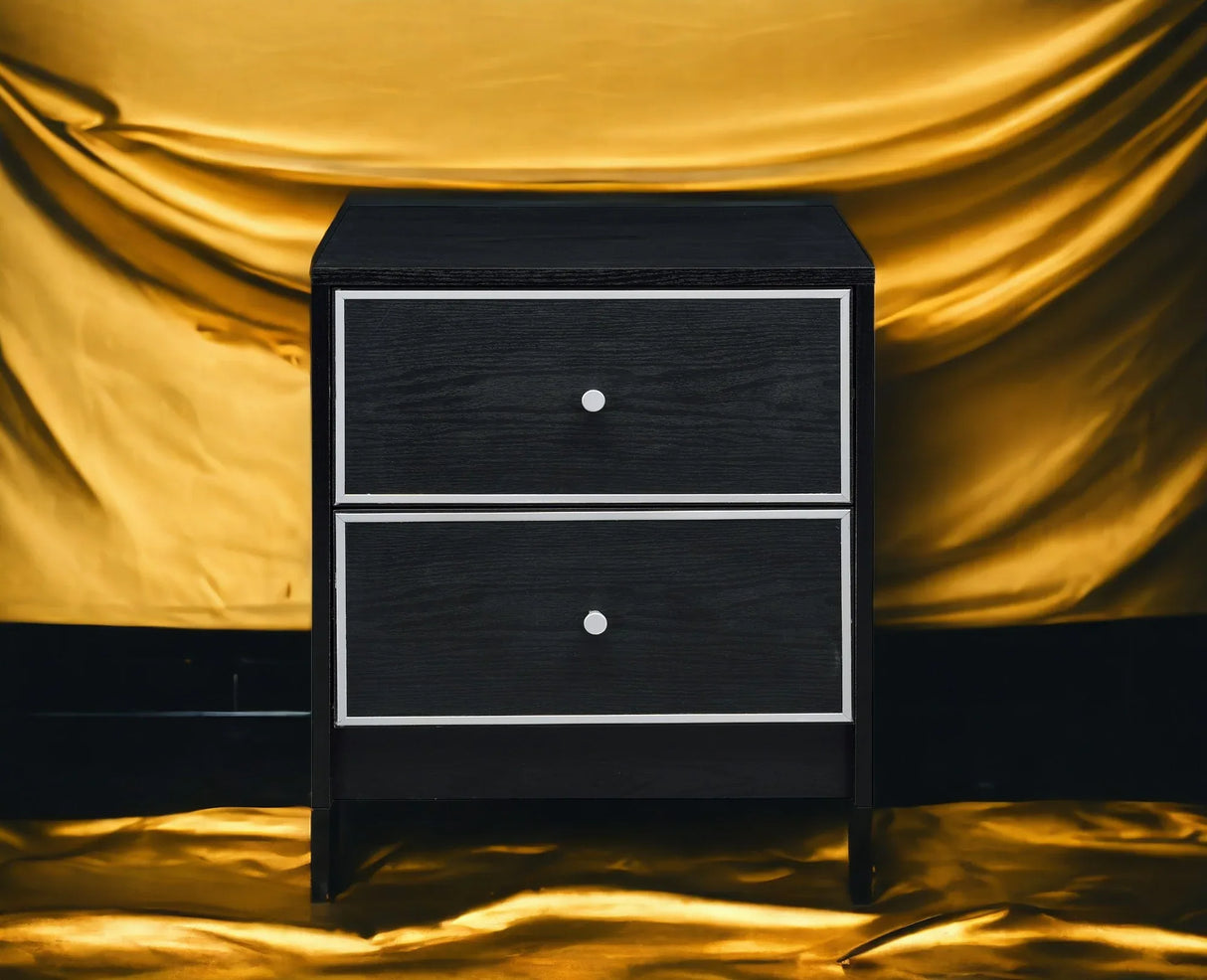 Black And Silver Synthetic Wood Accent Table With Drawers - Omega Lifestyles