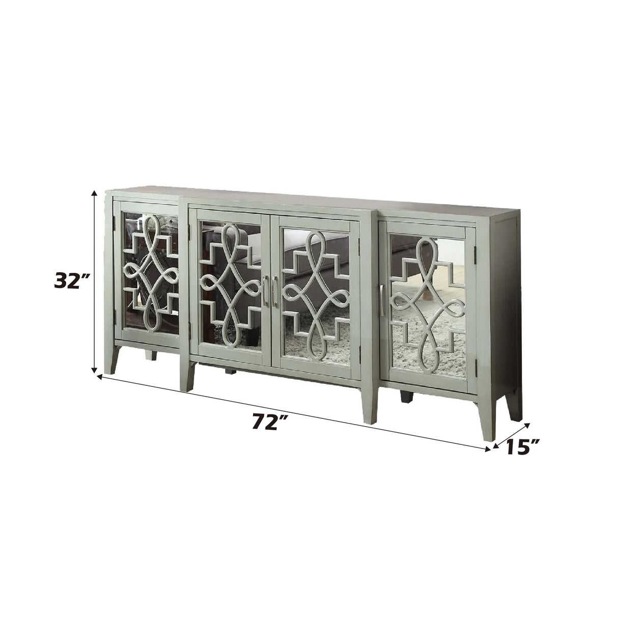 Antique Gray Mirrored Four-Door Storage Console Cabinet - Omega Lifestyles