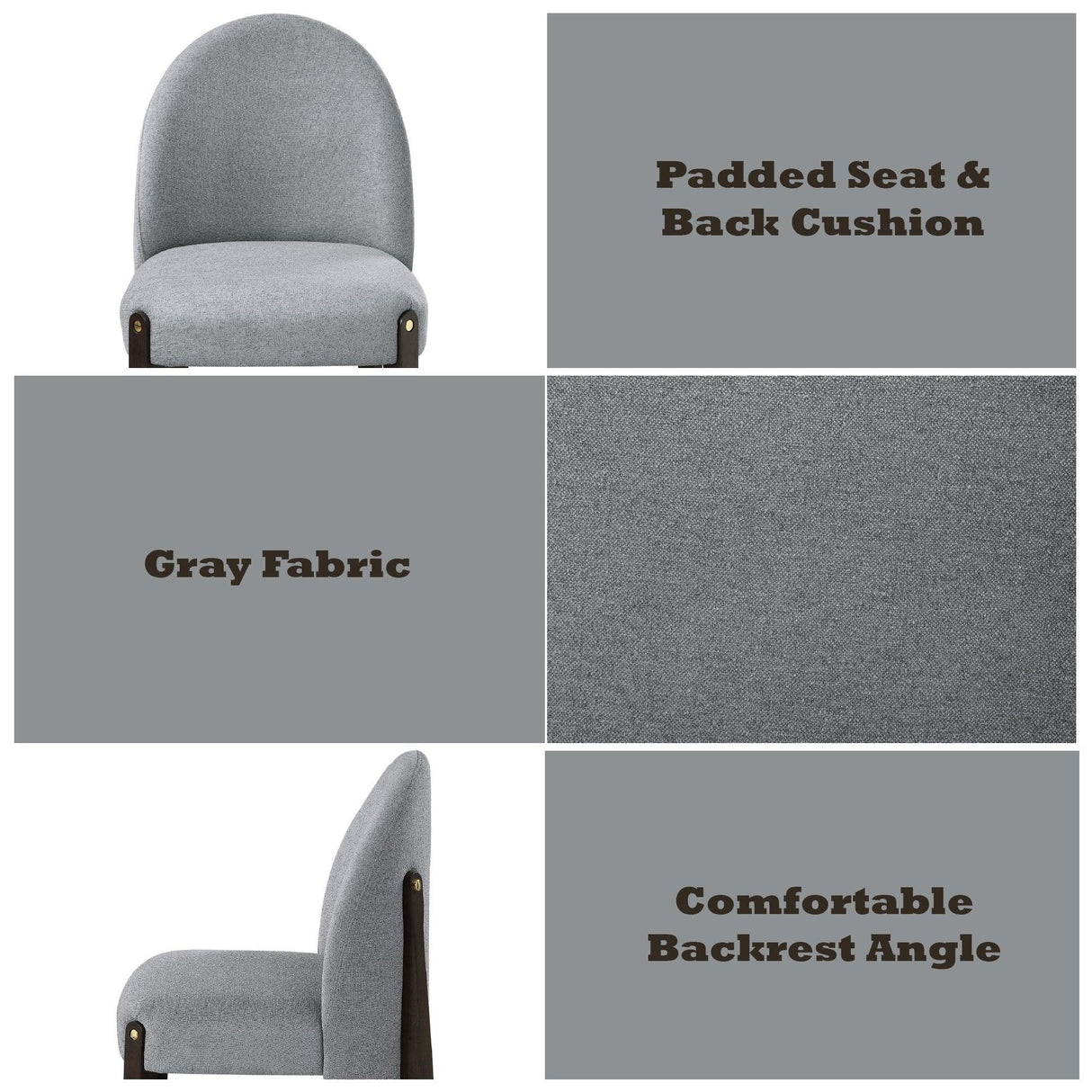 Set of 2 Contemporary Gray Fabric Espresso Dining Chairs - Omega Lifestyles