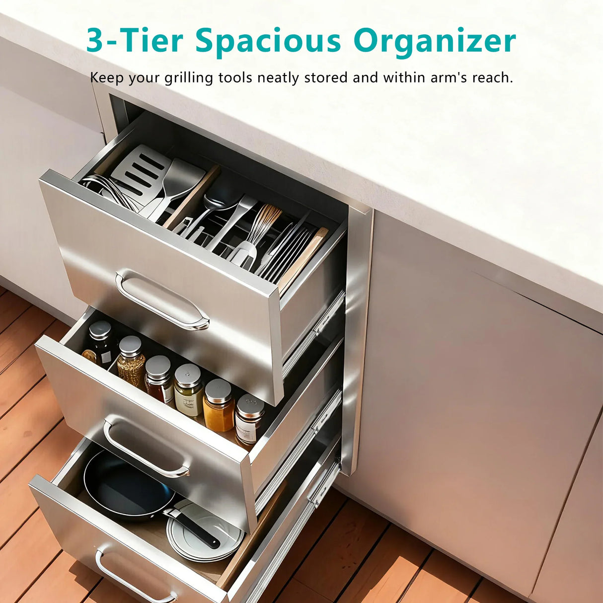 Stainless Steel Outdoor Kitchen Triple Drawer Cabinet - Omega Lifestyles