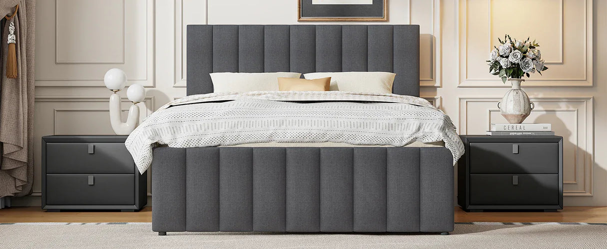Full Size Upholstered Linen Platform Bed With Trundle Drawers - Omega Lifestyles