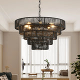 Rustic 5-Tier Black Hemp Rope Pendant Light Chandelier - Omega Lifestyles