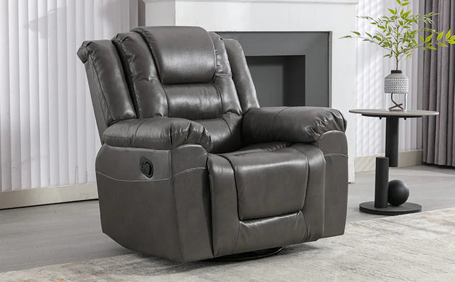 Grey PU Manual Reclining Rocking Swivel Recliner Chair - Omega Lifestyles