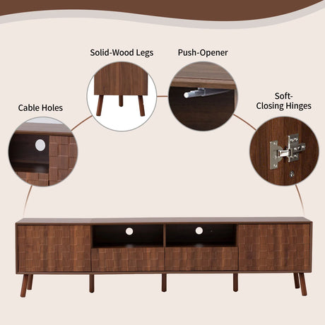 Modern Walnut 78-Inch TV Stand With Cable Management - Omega Lifestyles