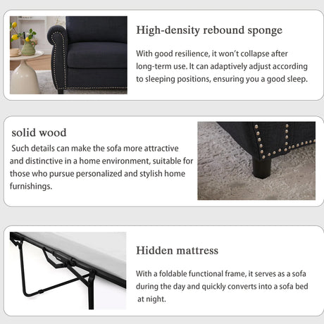 Modern Linen Convertible Sleeper Sofa Bed With Memory Mattress - Omega Lifestyles