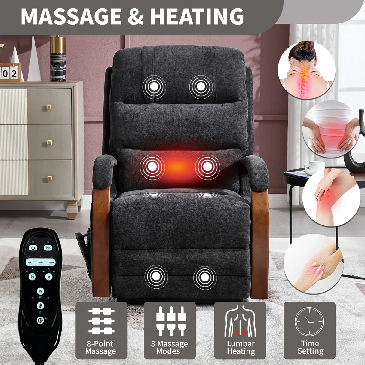 Power Chenille Lift Recliner Chair With Massage Heat - Omega Lifestyles