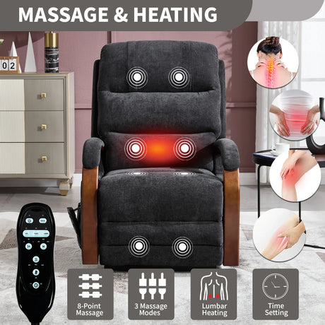 Power Chenille Lift Recliner Chair With Massage Heat - Omega Lifestyles