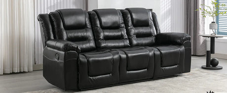 3 Seater Manual Recliner Chair With Cup Holders Black PU - Omega Lifestyles