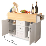 Folding Kitchen Island Cart With Power Outlet and Storage - Omega Lifestyles