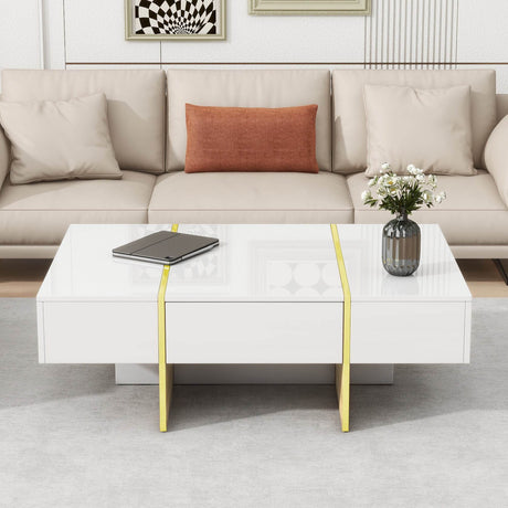 Minimalist White High Gloss Coffee Table With Drawers - Sleep Galleria