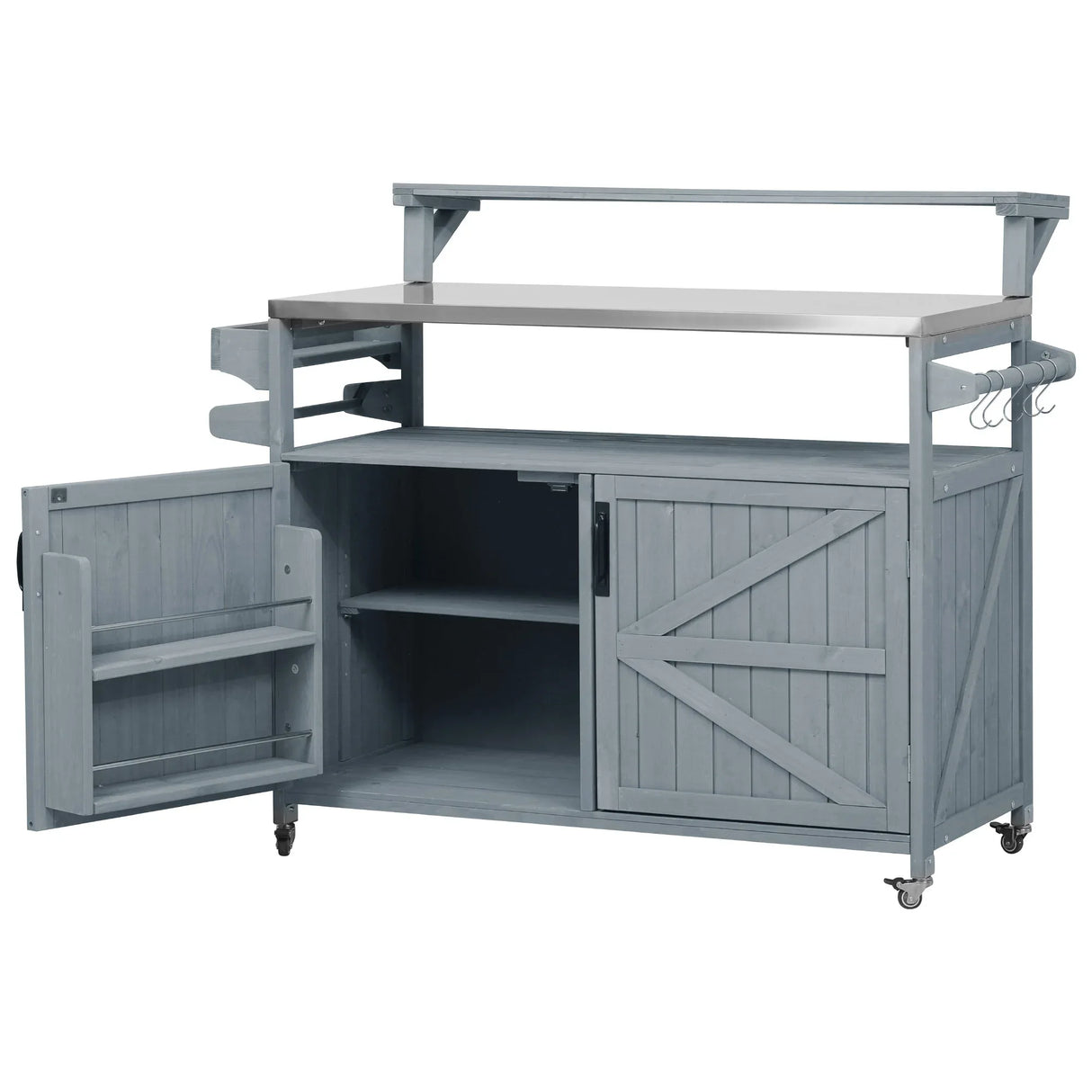 Outdoor Rolling Grill Cart With Raised Shelf Storage - Omega Lifestyles