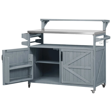 Outdoor Rolling Grill Cart With Raised Shelf Storage - Omega Lifestyles