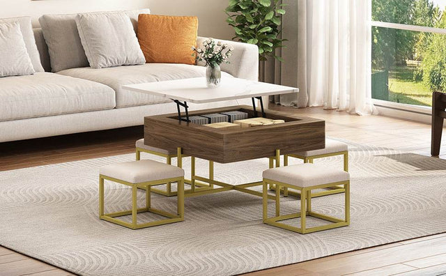 Modern Square Lift-Top Coffee Table Set With Ottomans - Omega Lifestyles