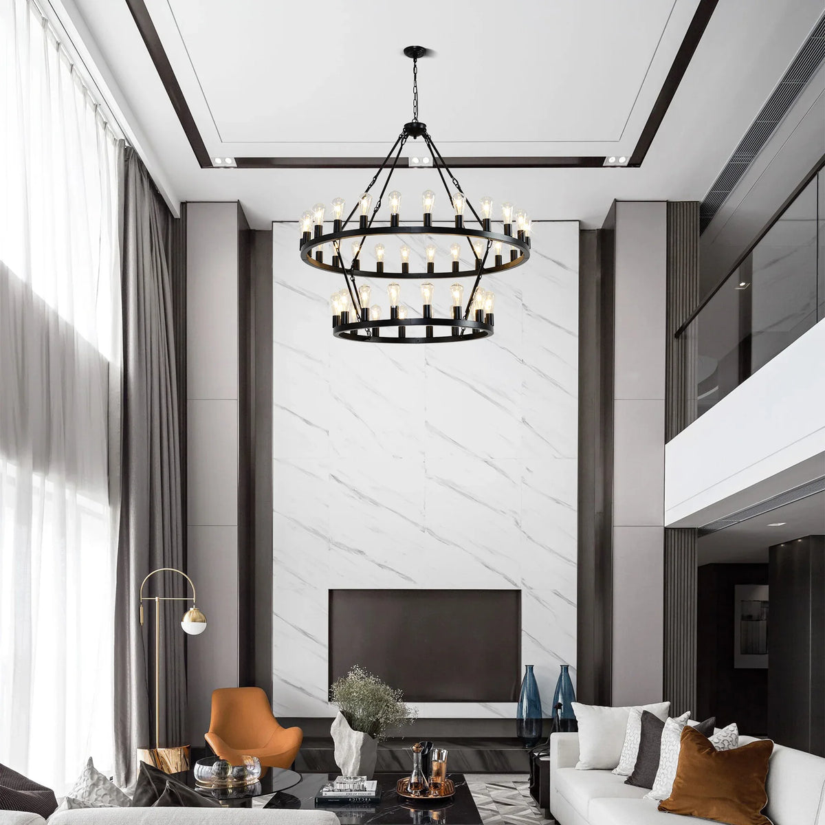 Matte Black Iron Wagon Wheel Farmhouse Chandelier 47-Inch - Omega Lifestyles