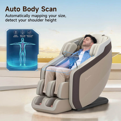Full Body Massage Chair, Zero Gravity Sl-Track Massage Recliner with Yoga Stretch, Heating and Foot Massage, Brown