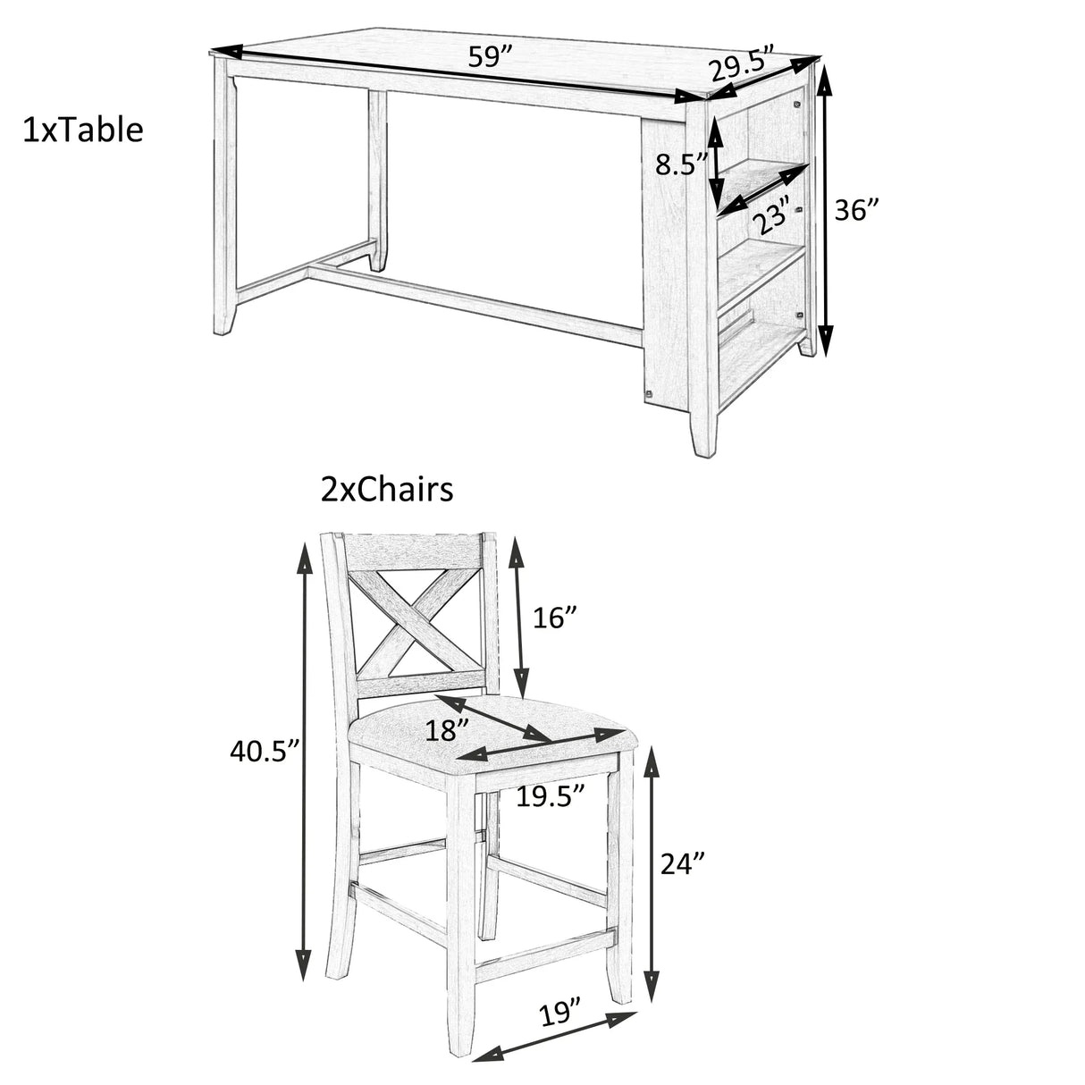 5-Piece Counter Height Rustic Farmhouse Dining Table Set - Omega Lifestyles