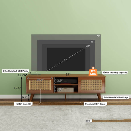 Mid Century Modern Rattan TV Stand Console - Sleep Galleria