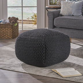 Cotton Knitted Square Dark Grey Pouf Cube - Omega Lifestyles