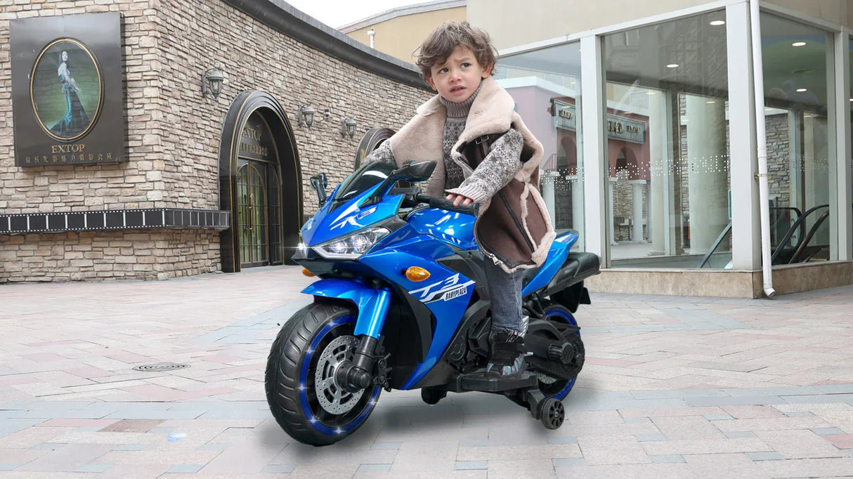 12V Kids Ride-On Motorcycle With Training Wheels and Lights - Omega Lifestyles