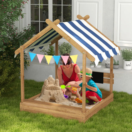 Wooden Outdoor Sandbox With Weather-Resistant Canopy - Omega Lifestyles
