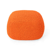 Knitted Cotton Square Orange Pouf Seat - Omega Lifestyles
