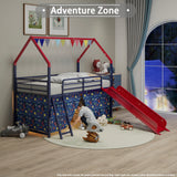 Twin Metal Junior House Loft Bed With Slide And Curtain - Omega Lifestyles