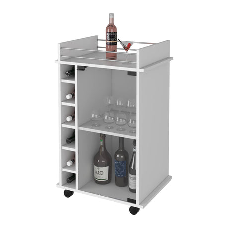 White Engineered Wood Bar Cart With Glass Door - Omega Lifestyles