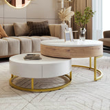 Modern Round Lift-Top Nesting Coffee Tables With Drawers - Sleep Galleria