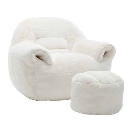 Faux Fur High Density Foam Bean Bag Chair With Footstool - Omega Lifestyles