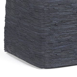 Dark Blue Genuine Buffalo Leather Square Pouf Seat - Omega Lifestyles