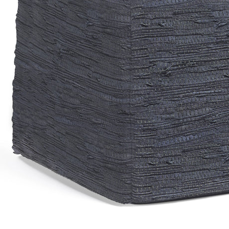 Dark Blue Genuine Buffalo Leather Square Pouf Seat - Omega Lifestyles