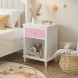 Pink MDF Wooden Nightstand With Drawer And Shelf - Omega Lifestyles