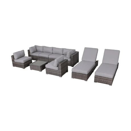 9-Piece Modular Grey Rattan Wicker Patio Seating Set - Omega Lifestyles