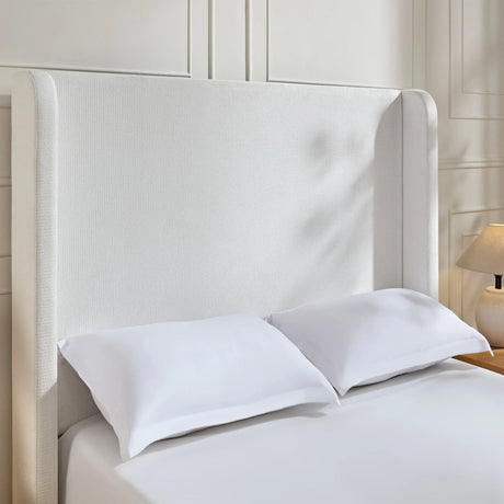 Queen Contemporary Cream White Chenille Upholstered Bed Frame - Omega Lifestyles