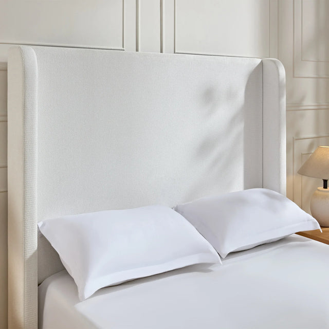 Queen Contemporary Cream White Chenille Upholstered Bed Frame - Omega Lifestyles