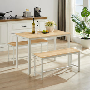 Industrial Dining Table Set With 2 Benches Natural White - Omega Lifestyles