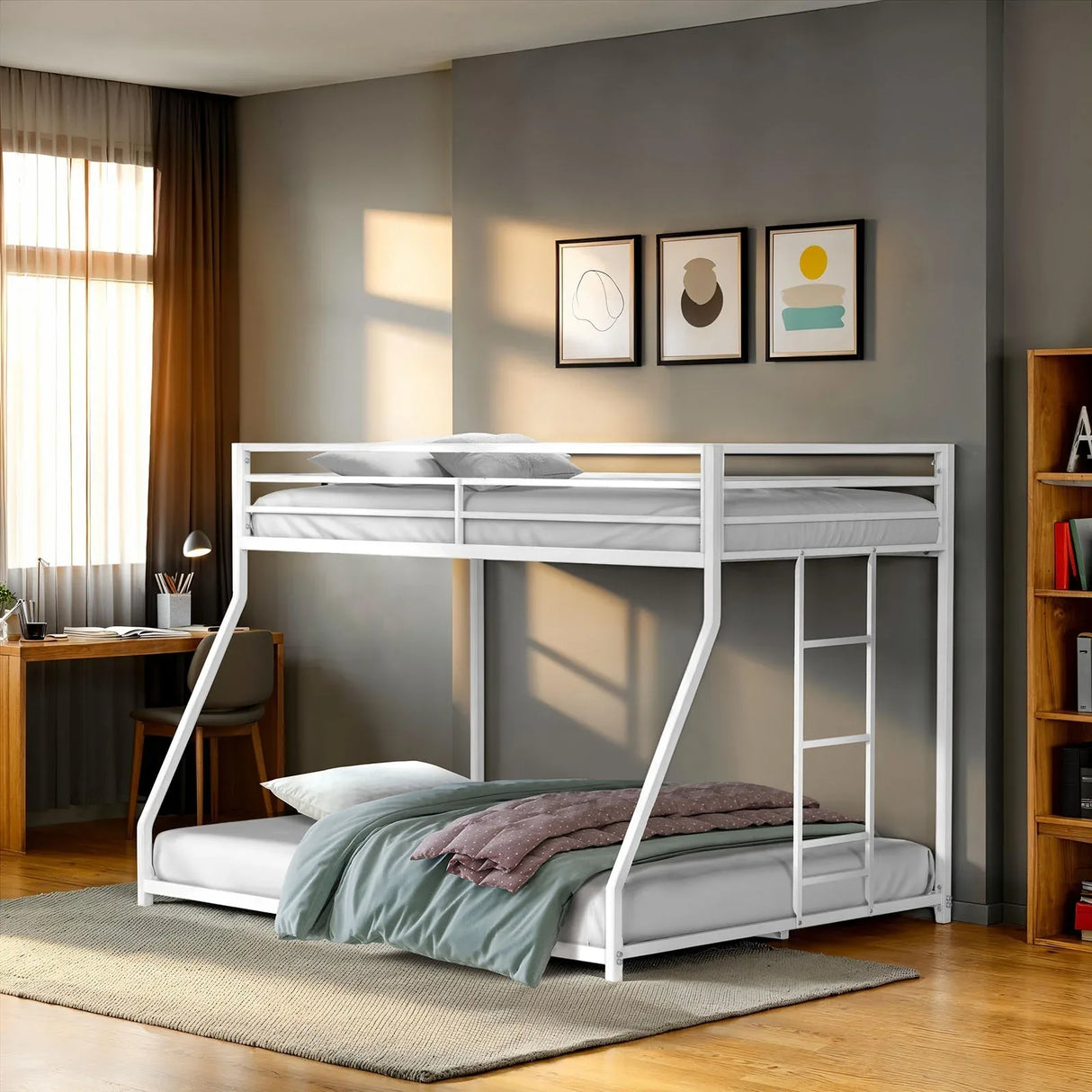 Matte White Metal Twin Over Full Low Bunk Bed - Omega Lifestyles