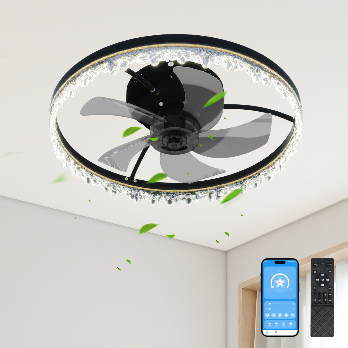 Luxury Crystal Flush Mount Ceiling Fan With Lights
