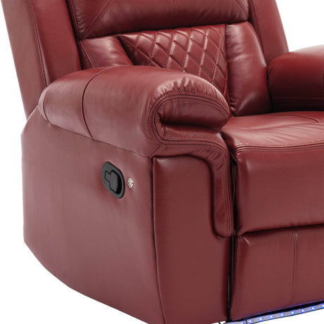 Wine Red Faux Leather Manual Recliner Chair With LED Strip - Omega Lifestyles
