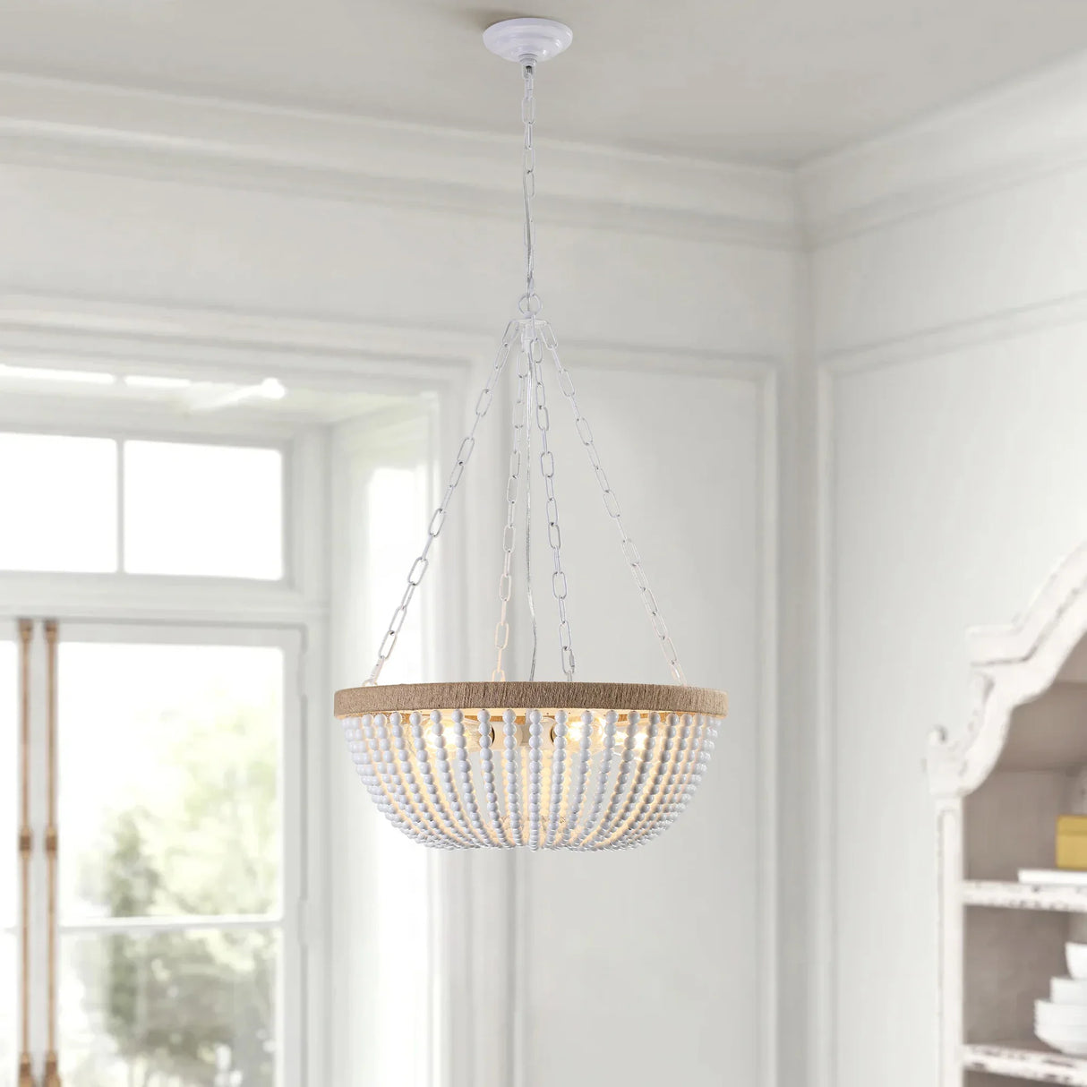 Farmhouse Wood Beaded Pendant Chandelier Lighting - Omega Lifestyles