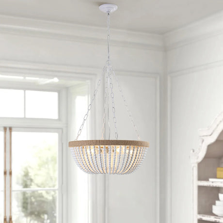 Farmhouse Wood Beaded Pendant Chandelier Lighting - Omega Lifestyles