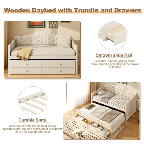 Twin Daybed With Pull-Out Trundle And Storage Drawers - Omega Lifestyles