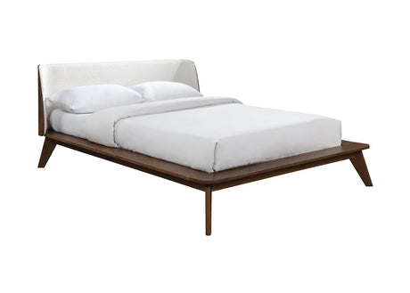 Full Size Mid-Century Modern Walnut Fabric Bed Frame - Omega Lifestyles