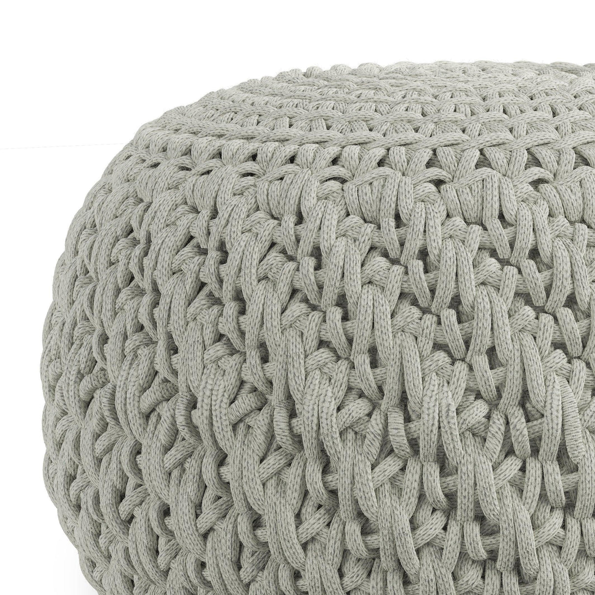 Round Knitted Silver Indoor Outdoor Fabric Pouf Seat - Omega Lifestyles