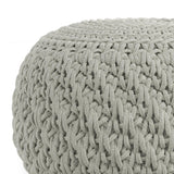 Round Knitted Silver Indoor Outdoor Fabric Pouf Seat - Omega Lifestyles