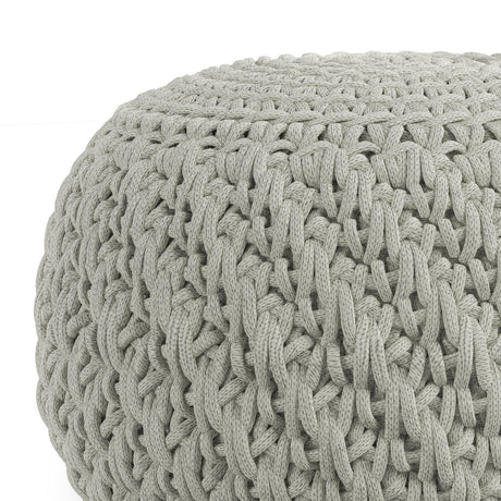Round Knitted Silver Indoor Outdoor Fabric Pouf Seat - Omega Lifestyles