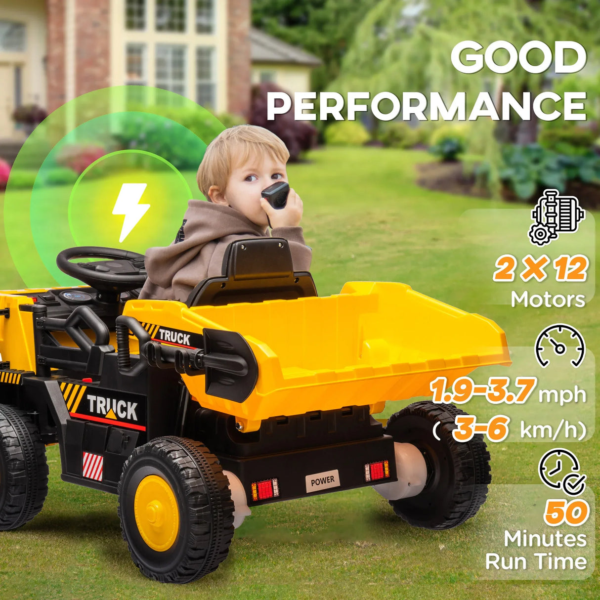 12V Kids Electric Ride-On Dump Truck With Suspension - Omega Lifestyles