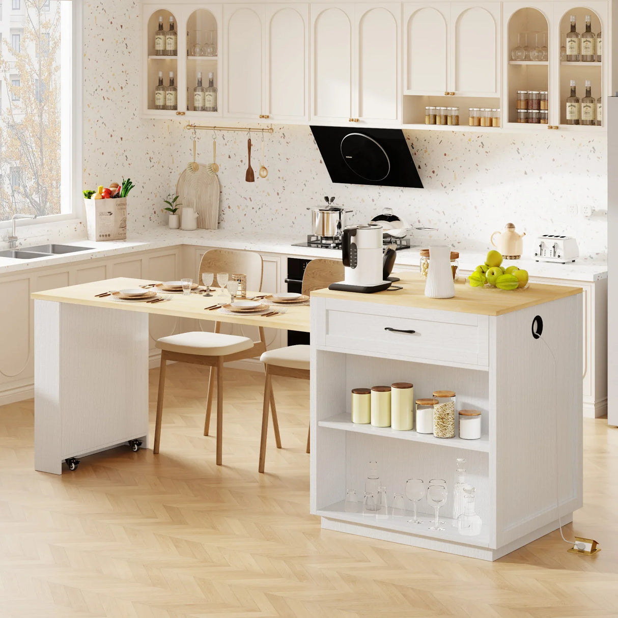 Extendable Kitchen Island With Dining Table Storage - Omega Lifestyles
